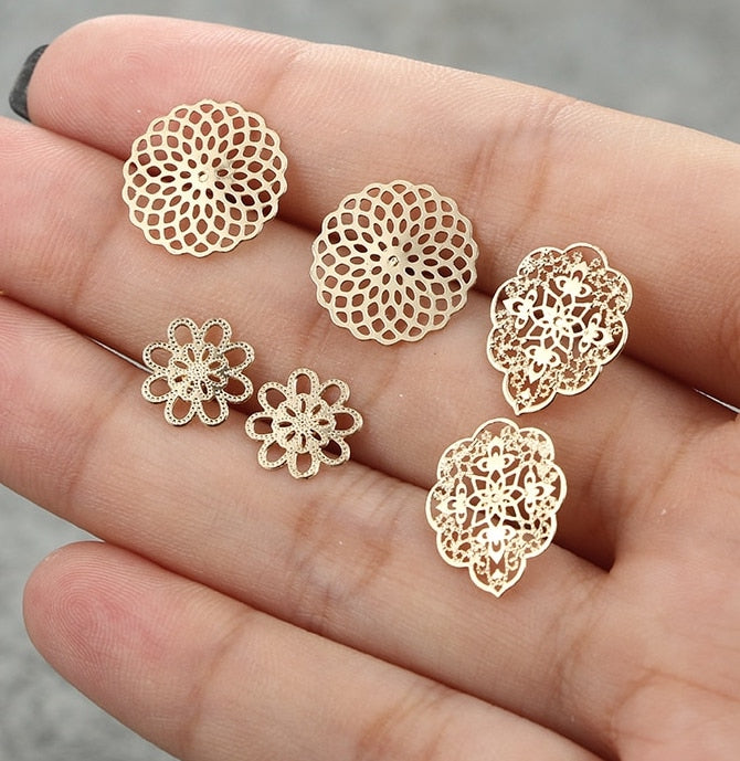Gold Filigree Earring Stud Set - 3 Pack