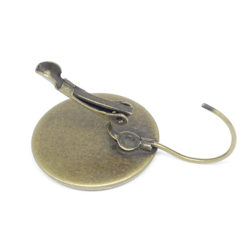 Blue Floral Cabochon Glass Earrings