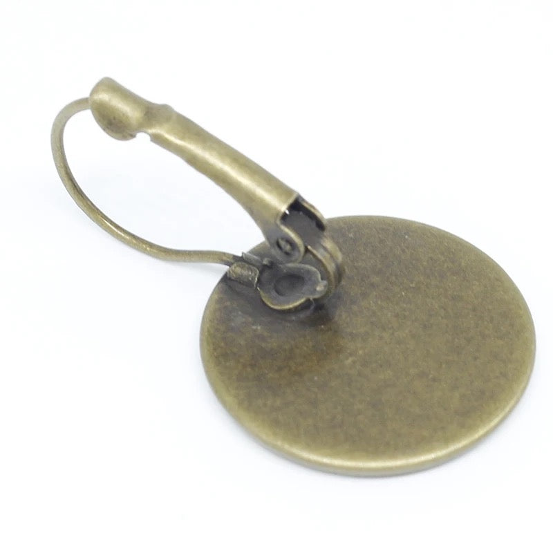 Blue Floral Cabochon Glass Earrings