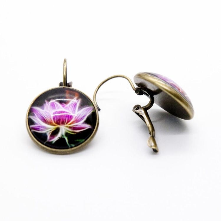 Lotus Cabochon Glass Earrings