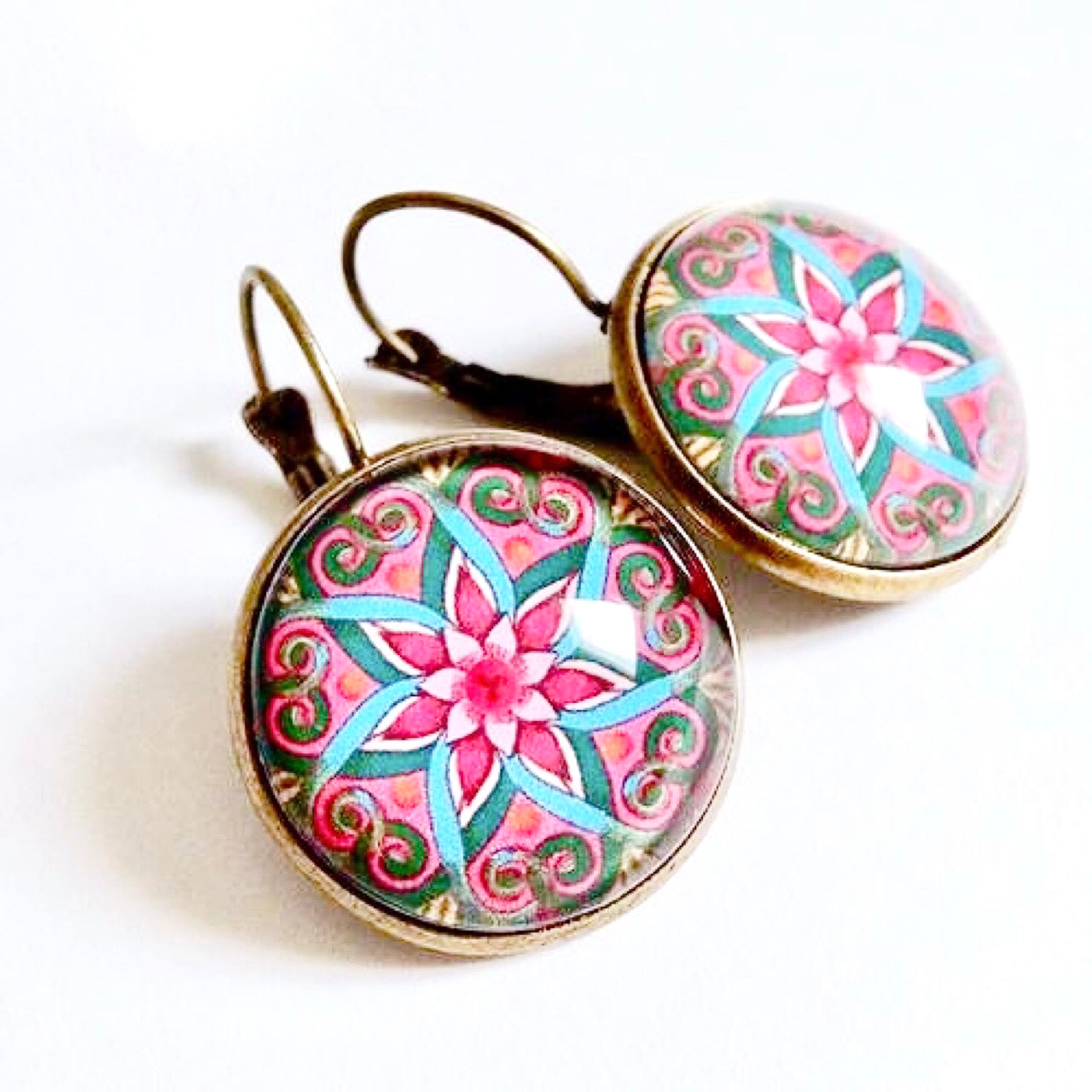 Boho Vintage Cabochon Glass Earrings