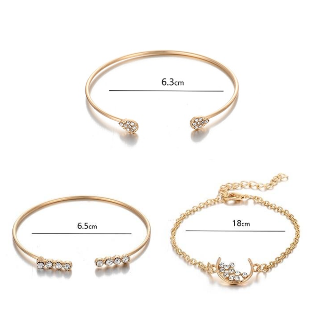 Crystal Stone Bracelet Set - 3 Pack