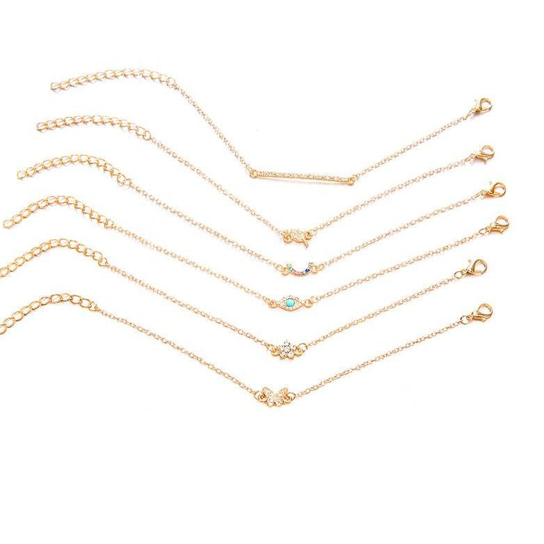 Charm Chain Bracelet Set - 6 Pack