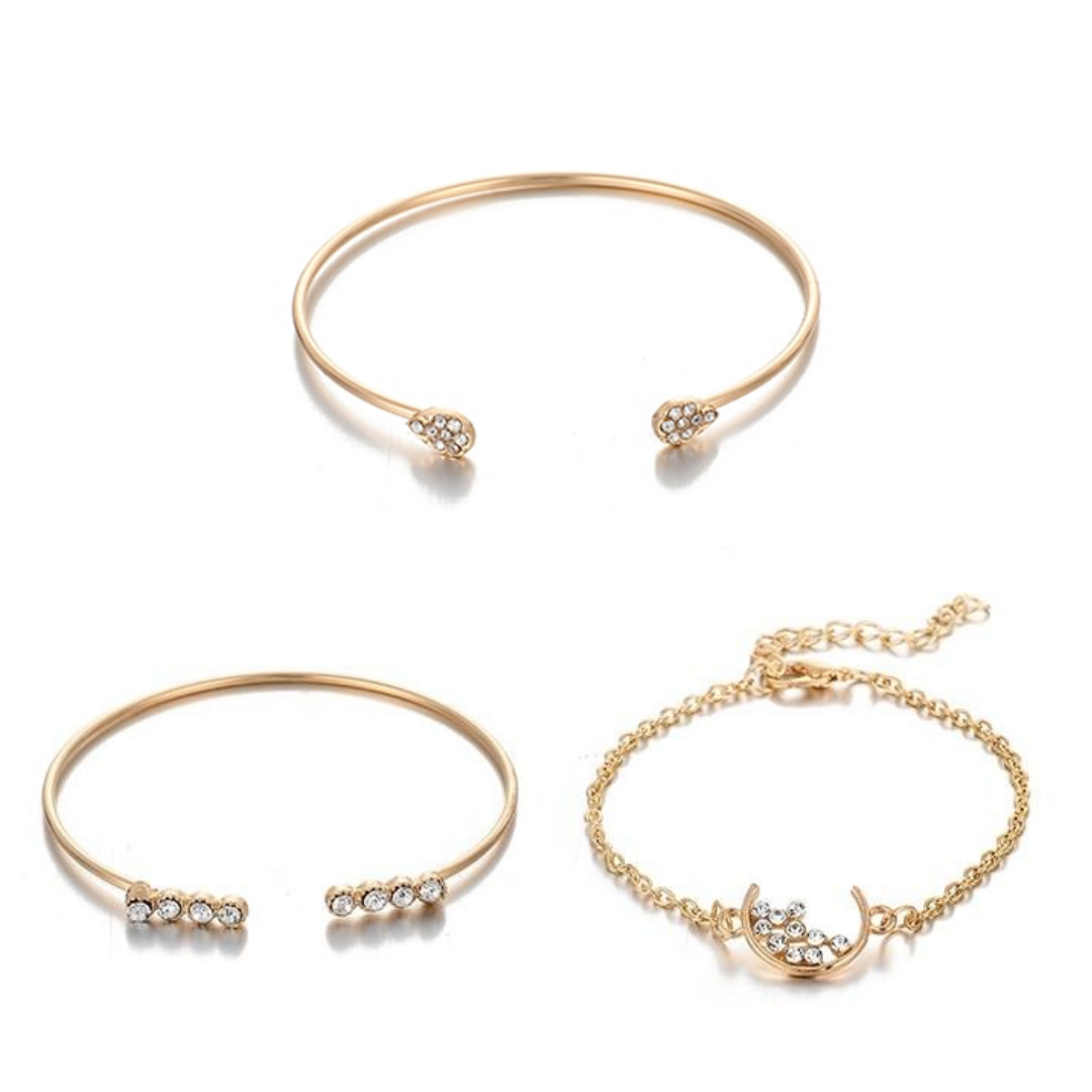 Crystal Stone Bracelet Set - 3 Pack