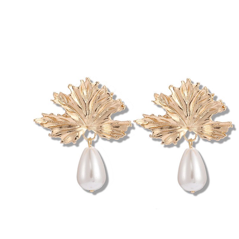 Leaf Pearl Drop Earrings