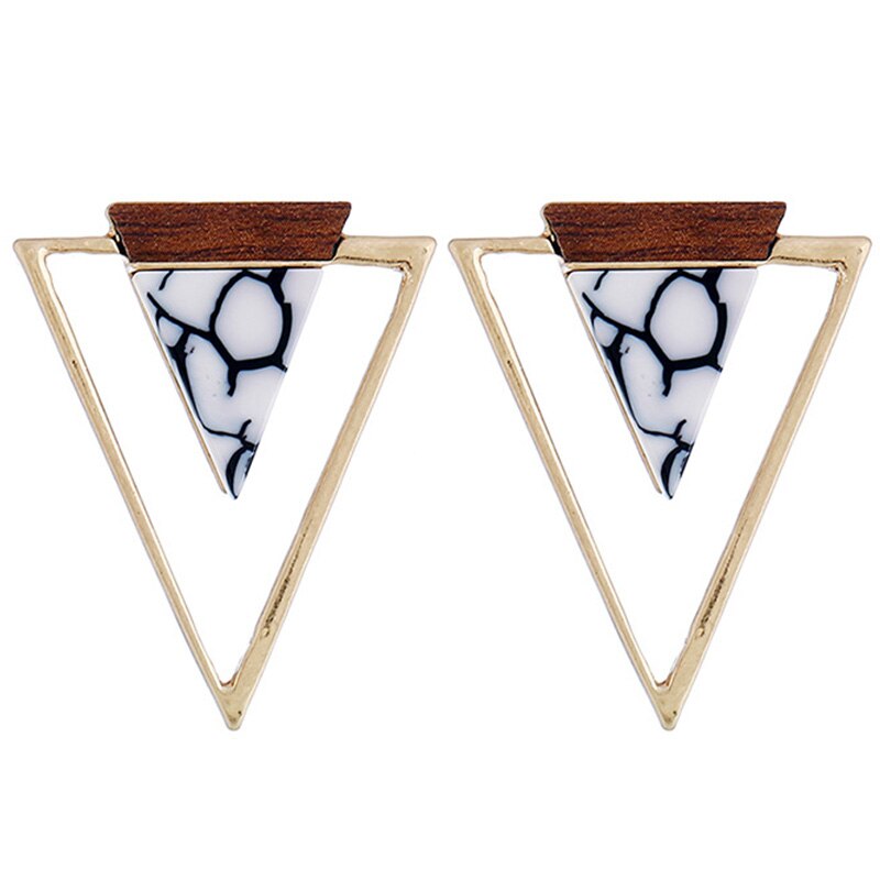 Wood and Marble Triangle Earrings