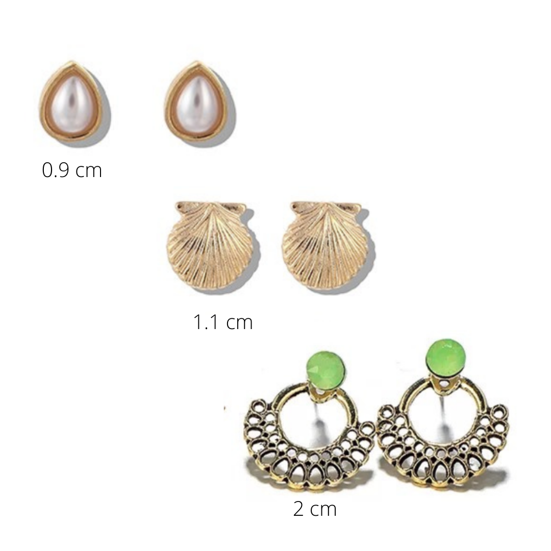 Pearl and Seashell Earring Set - 3 Pack