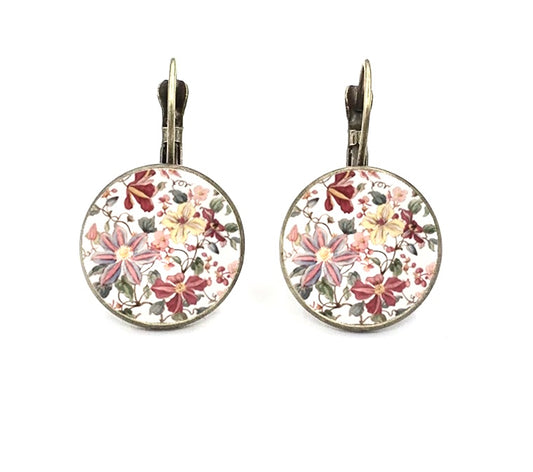 Floral Cabochon Glass Earrings