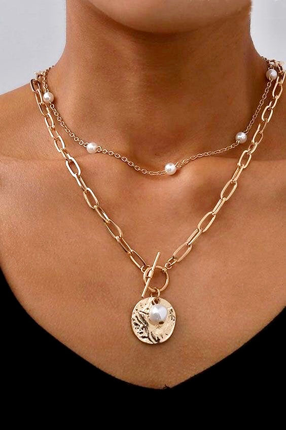 Pearl & Coin T-bar Chain Necklace