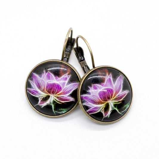 Lotus Cabochon Glass Earrings