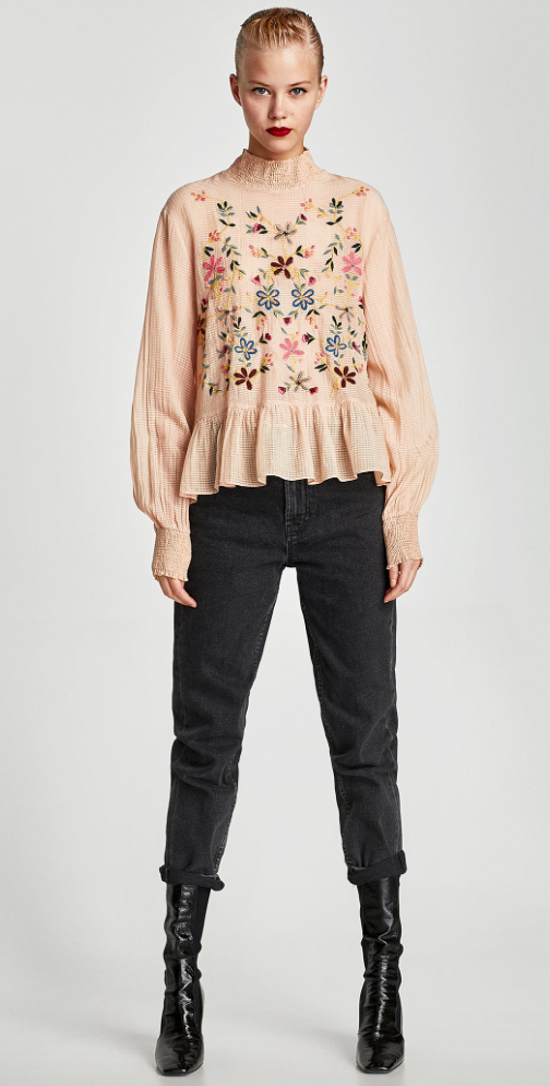 EMBROIDERED FRILLED TOP