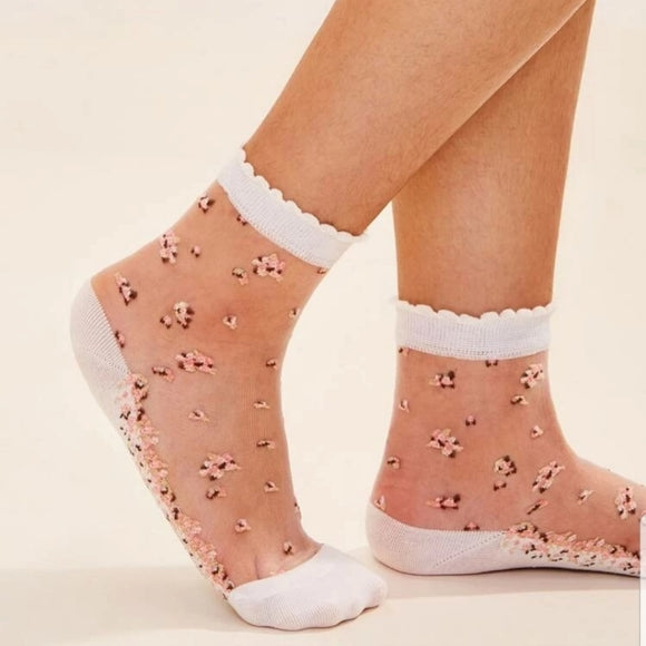 Daisy Sheer Socks - White