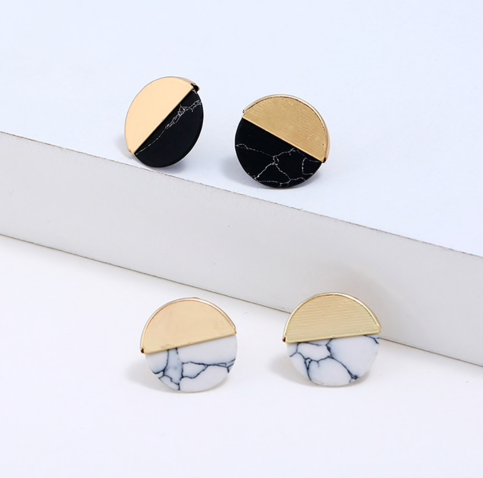 Metal Wrap Marble Stud Earrings