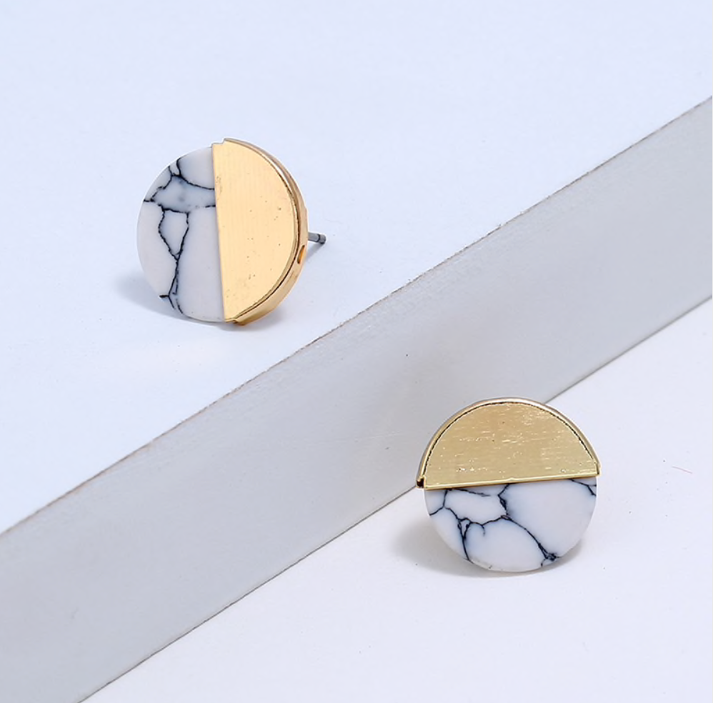 Metal Wrap Marble Stud Earrings