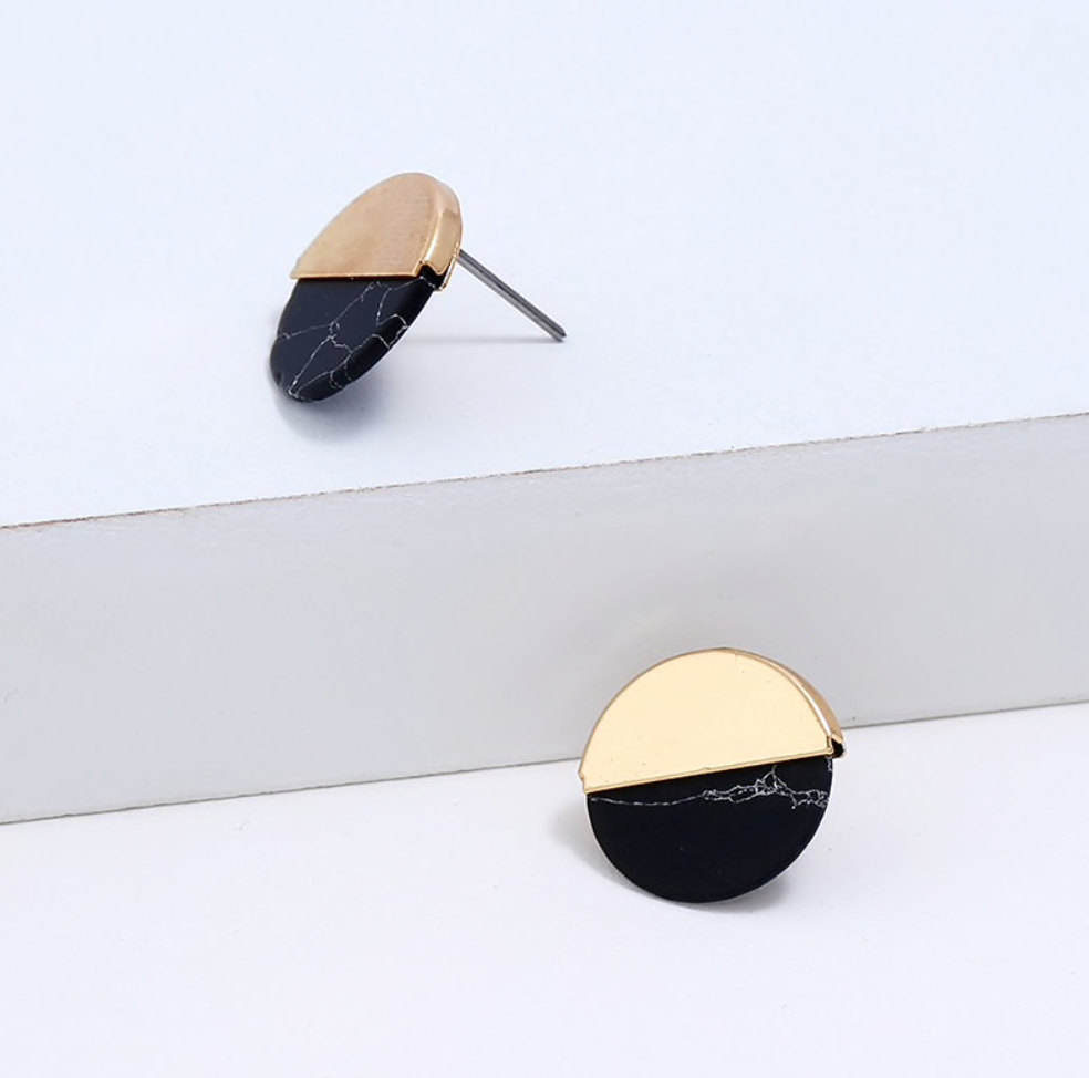 Metal Wrap Marble Stud Earrings
