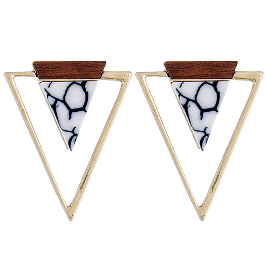 Wood and Marble Triangle Earrings